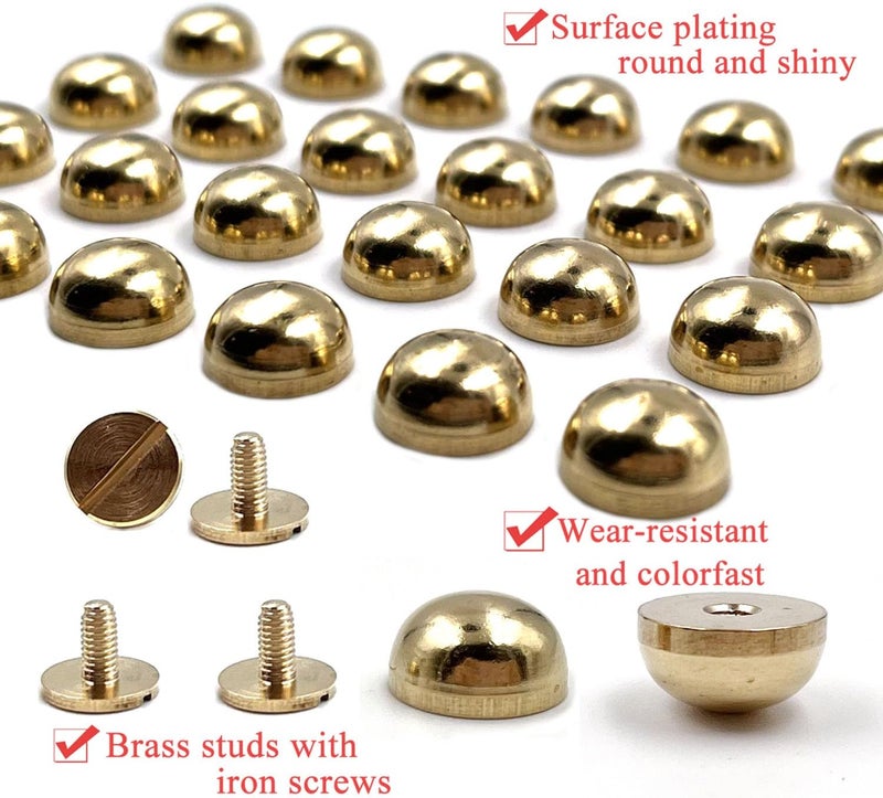 honigo 24 Pcs Gold Rivets Stud Handbag Purse Feet 1/2 inch Round Metal Solid Brass Studs Screw Back Feet 12mm Buckle Spikes Leathercraft for Leather Bag Totes DIY Craft - Image 4